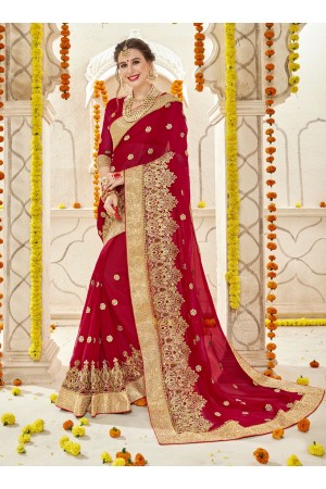Red Faux  Georgette  Embroidered  Traditional  Saree 5901